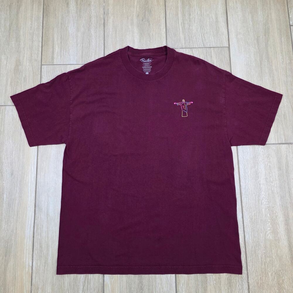 Primitive Skateboards Neon Jesus Graphic T Shirt Mens XL Burgundy Streetwear Tee